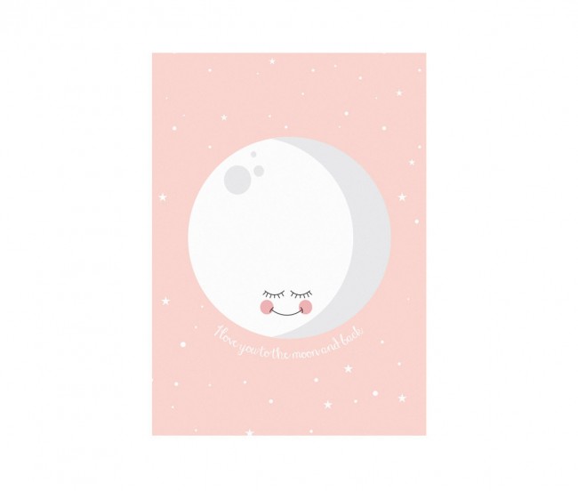 Plakat til barnerom, moon pink, med teksten: love you the moon and ...